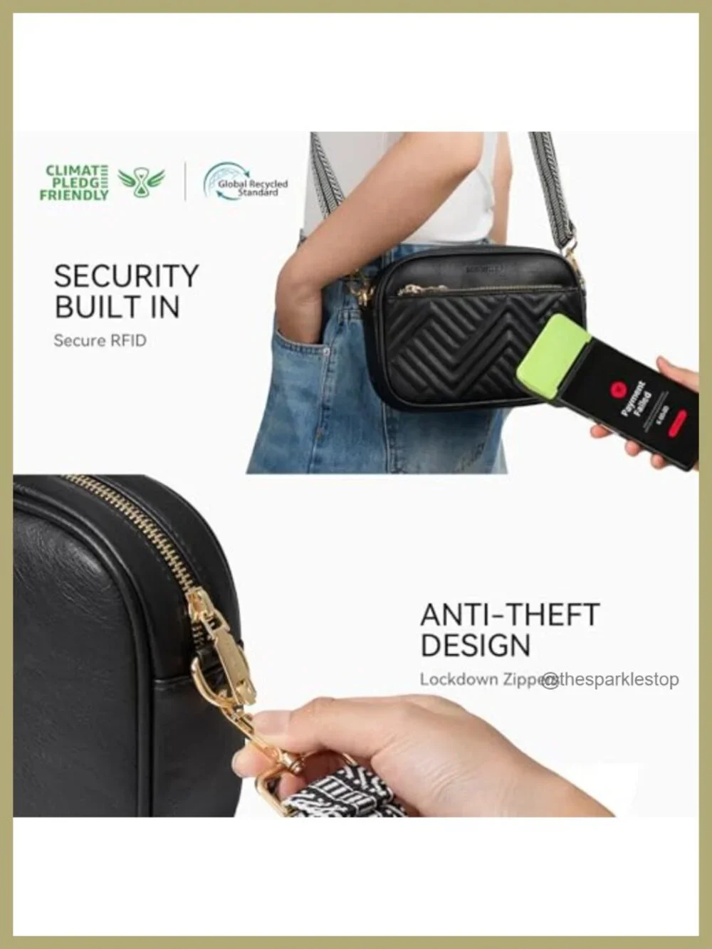 Quilted Vegan Leather Small Crossbody Purse with Adjustable Strap